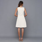 Back View of a Model wearing Off-White Flannel Button-Down Dress