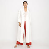 Front View of a Model wearing Off-White Hand Beaded Cotton Princess Line Overcoat