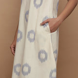 Close View of a Model wearing Off-White Paneled Sleeveless Cotton Dress