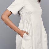 Front Detail of a Model wearing Off-White Paneled Cotton Flannel Dress