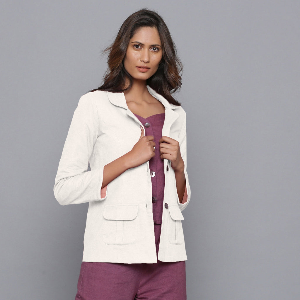 Right View of a Model wearing Off-White Slim Fit Flannel Blazer