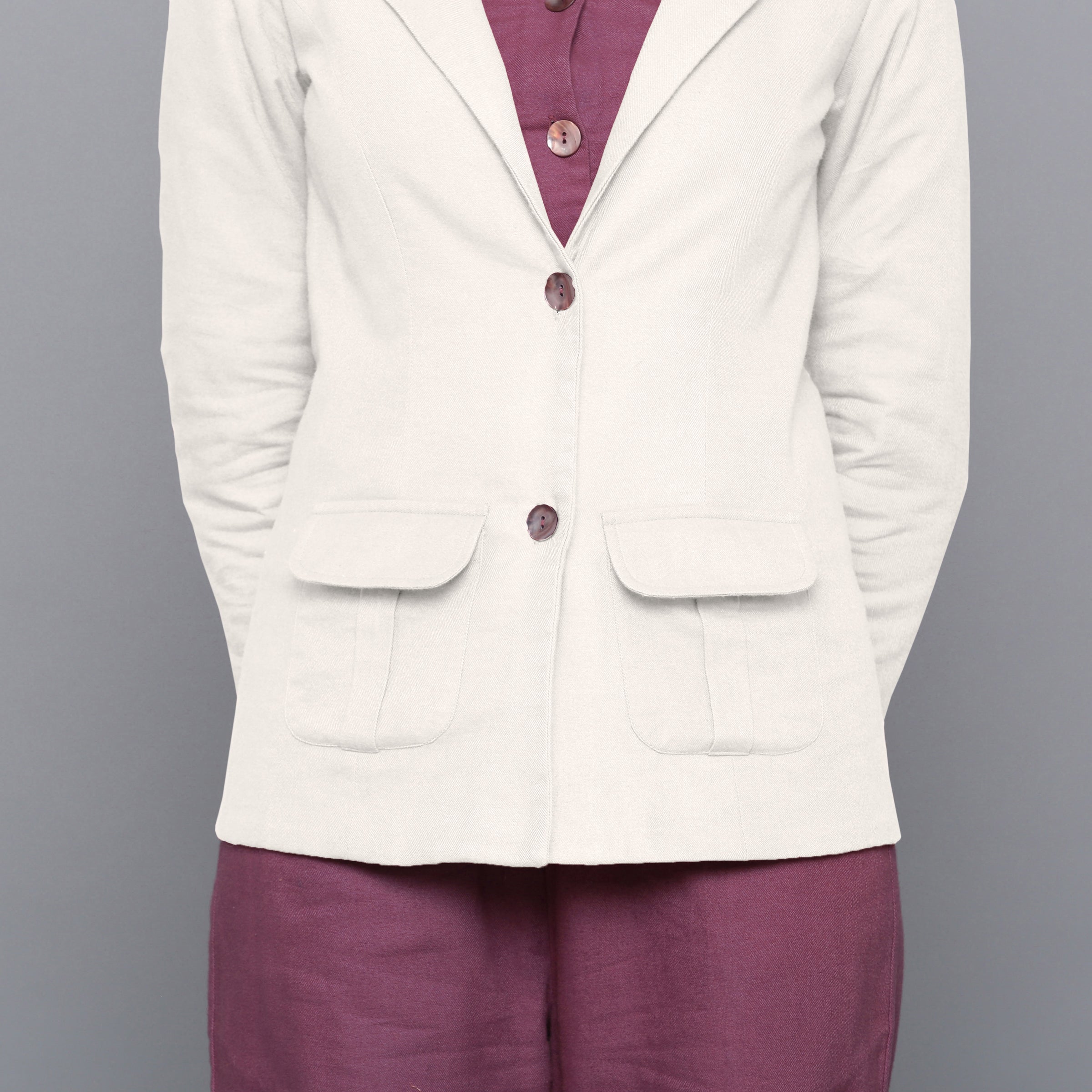 Front Detail of a Model wearing Off-White Slim Fit Flannel Blazer