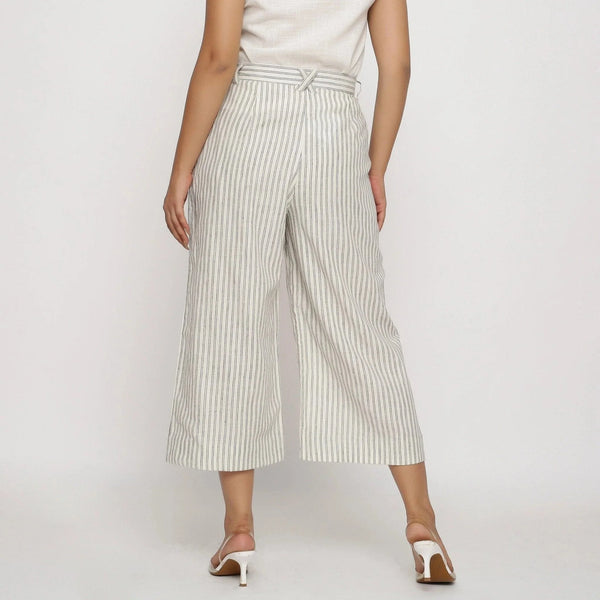 Back View of a Model wearing Striped Handspun Wide Legged Culottes