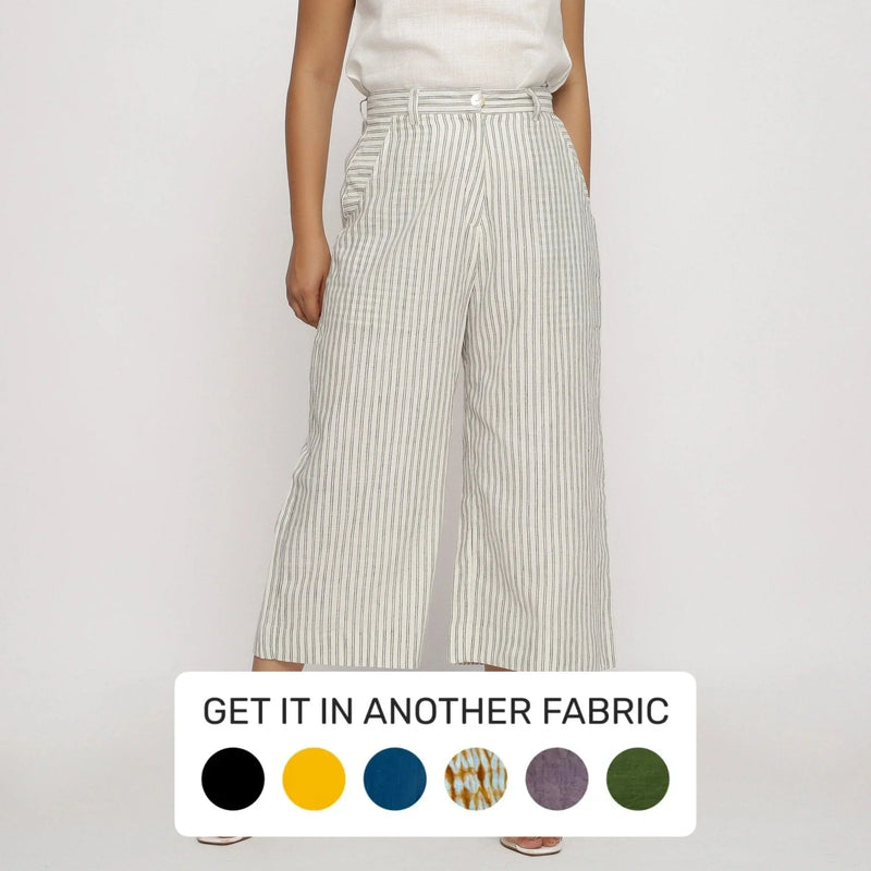 Front View of a Model wearing Striped Handspun Wide Legged Culottes