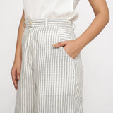 Front Detail of a Model wearing Striped Handspun Wide Legged Culottes