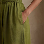 Olive Green 100% Cotton Button-Down Midi Shirt Dress