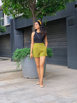 Olive Green 100% Cotton Elasticated Shorts