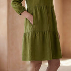 Olive Green 100% Cotton Short Shirt Dress