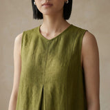 Olive Green 100% Cotton Sleeveless Paneled Swing Dress