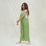 Olive Green Cotton Flax Ankle Length Dungaree Jumpsuit