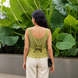 Olive Green Cotton Flax Button-Down Sweetheart Neck Waistcoat