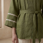 Olive Green Cotton Flax Kyoto Kimono Sleeve Wrap Top