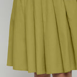 Front Detail of a Model wearing Olive Green Cotton Flax Pleated Skirt