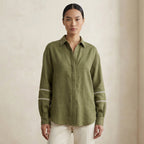 Olive Green Cotton Flax Relaxed Full Sleeve Button-Down Shirt