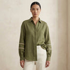Olive Green Cotton Flax Relaxed Full Sleeve Button-Down Shirt