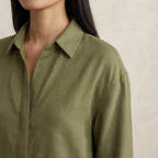 Olive Green Cotton Flax Relaxed Full Sleeve Button-Down Shirt