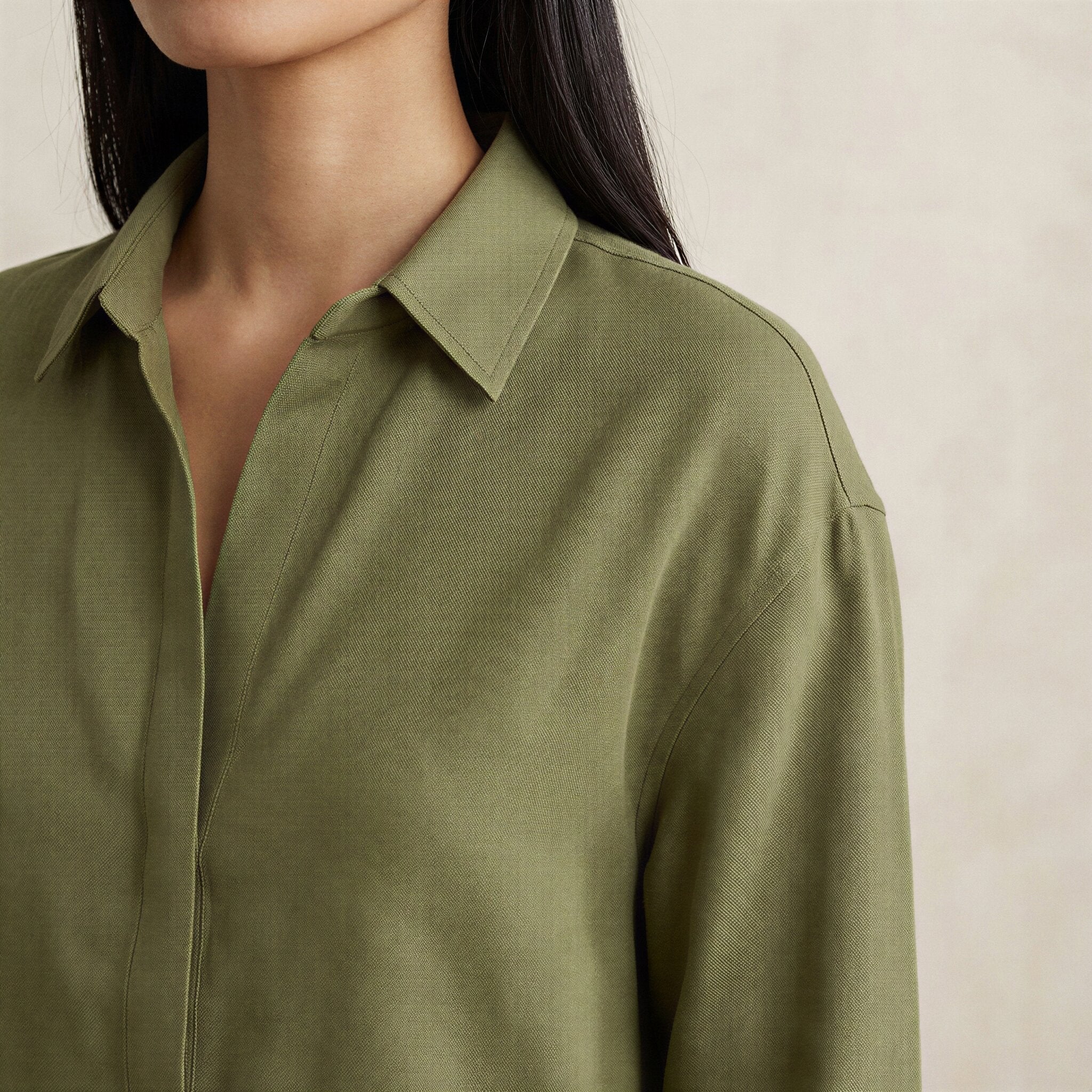 Olive Green Cotton Flax Relaxed Full Sleeve Button-Down Shirt