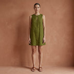 Olive Green Cotton Sleeveless A-Line Short Shift Dress