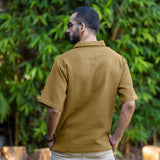 Olive Green Cotton Waffle Flat Collar Polo T-Shirt