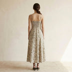 Olive Green Floral Block Print Cotton Ankle Length Flared Sundress