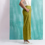 Olive Green Handspun Cotton Elasticated Mid-Rise Wide Legged Pant