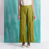 Olive Green Handspun Cotton Elasticated Mid-Rise Wide Legged Pant