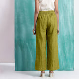 Olive Green Handspun Cotton Elasticated Mid-Rise Wide Legged Pant