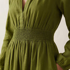 Olive Green Handspun Cotton Fit and Flare Maxi Tier Dress