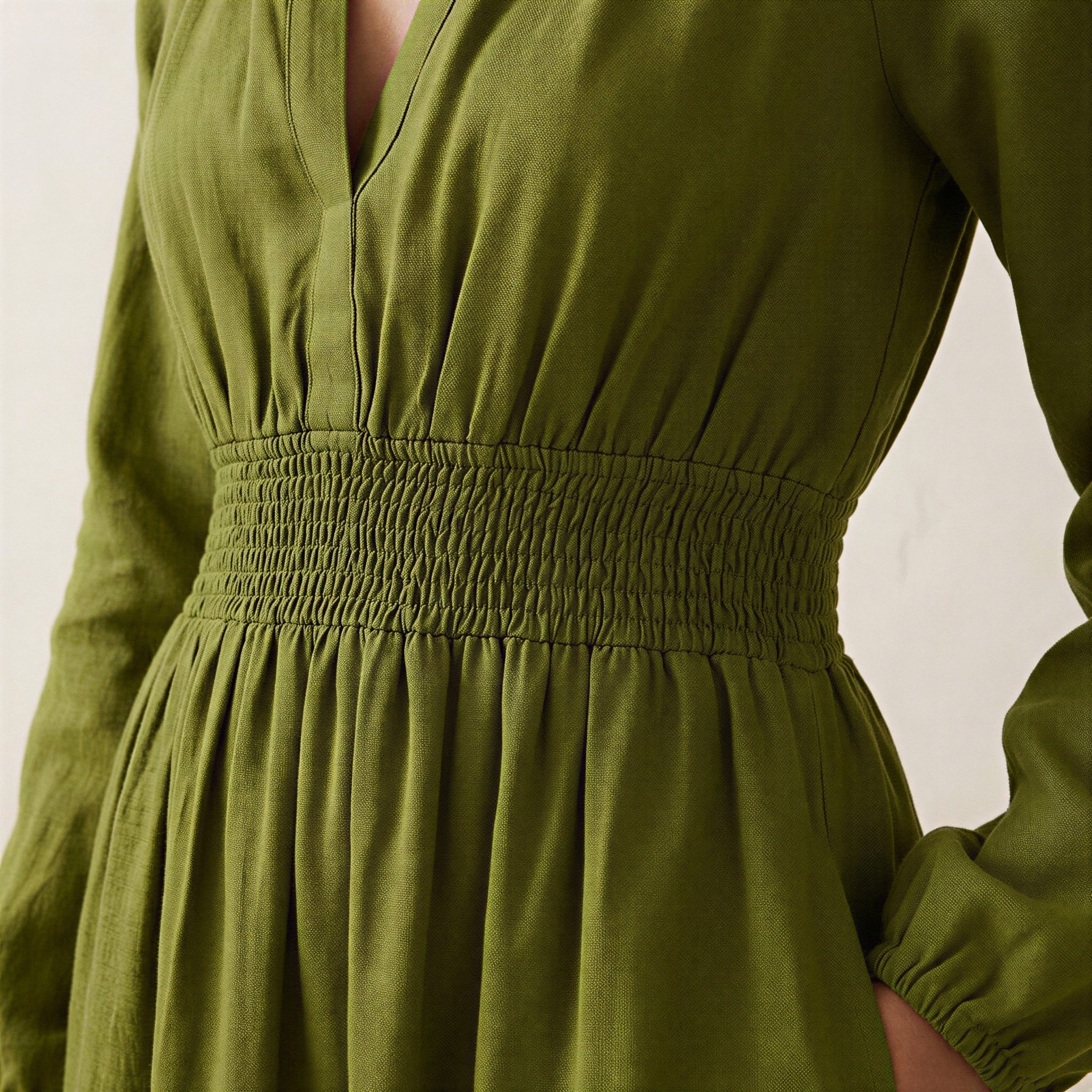Olive Green Handspun Cotton Fit and Flare Maxi Tier Dress