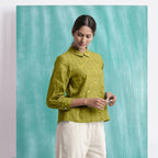 Olive Green Mirror Work Handspun Cotton Blouse Top