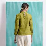 Olive Green Mirror Work Handspun Cotton Blouse Top