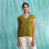 Olive Green Mirror Work Handspun Cotton Drop Shoulder Top
