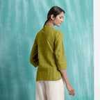 Olive Green Mirror Work Handspun Cotton Mandarin Collar Top