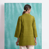 Olive Green Handspun Cotton Welt Pocket Coat