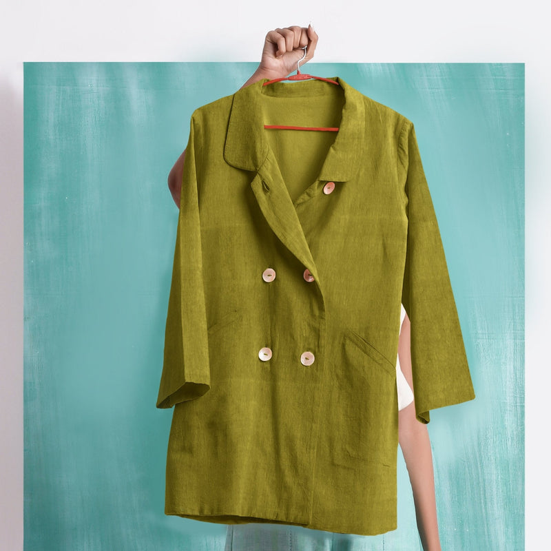 Olive Green Handspun Cotton Welt Pocket Coat