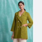Olive Green Handspun Cotton Welt Pocket Coat