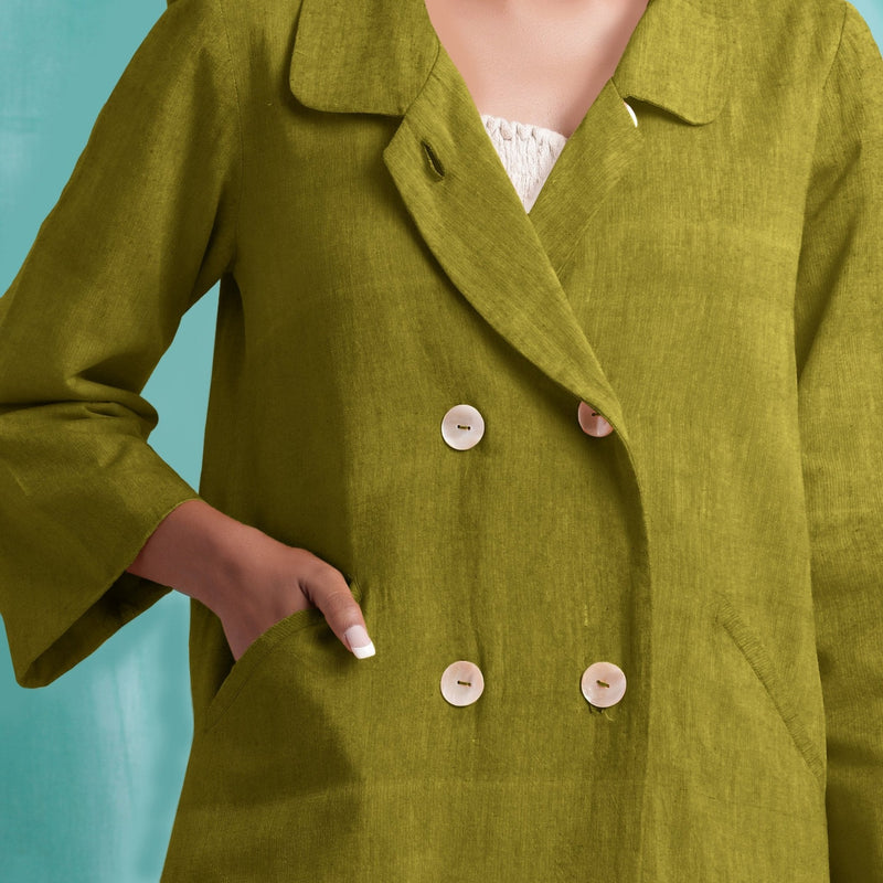 Olive Green Handspun Cotton Welt Pocket Coat