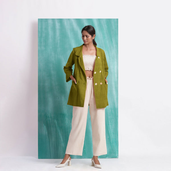 Olive Green Handspun Cotton Welt Pocket Coat