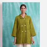 Olive Green Handspun Cotton Welt Pocket Coat