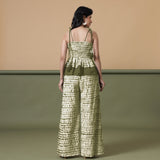 Back View of a Model wearing Olive Green Shibori Tier Camisole Top