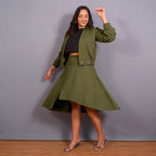 Olive Green Warm Cotton Flannel Double-Breasted Bomber Jacket