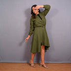 Olive Green Warm Cotton Flannel Double-Breasted Bomber Jacket