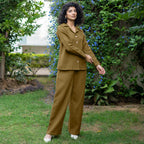 Olive Green Warm Cotton Waffle Comfort Fit Button-Down Shirt