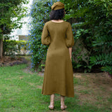 Olive Green Warm Cotton Waffle Fit and Flare Maxi Dress