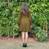 Olive Green Warm Cotton Waffle Fit and Flare Short Dress