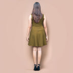 Olive Green Warm Cotton Waffle Fit and Flare Short Sleeveless Dress