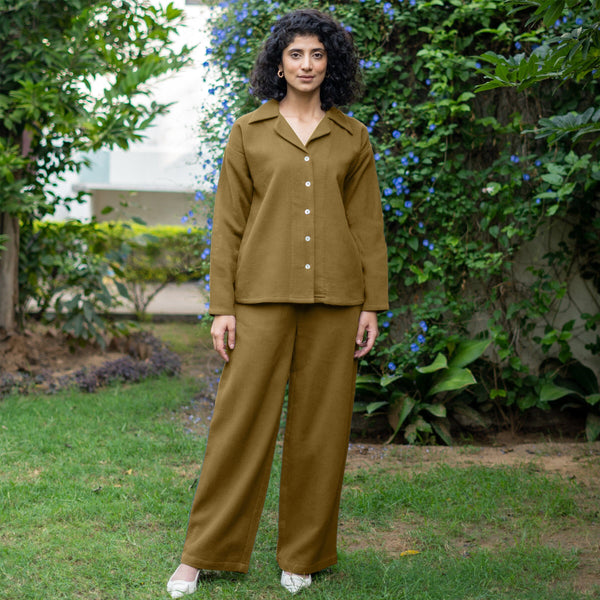 Olive Green Warm Cotton Waffle High-Rise  Elasticated Pant
