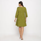 Back View of a Model wearing Olive Green Yoked Cotton Tunic Dress