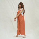 Orange 100% Cotton Ankle Length Dungaree Jumpsuit