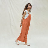 Orange 100% Cotton Ankle Length Dungaree Jumpsuit